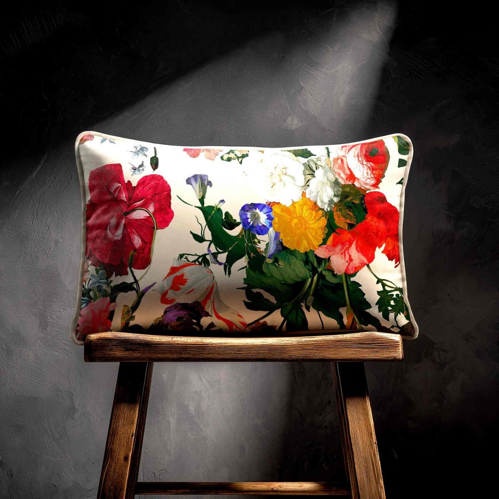 Garden Bouquet | Sustainable Velvet Rectangle Cushion - Ivory Cream 50 x 30 cm Standard by Izabela Peters
