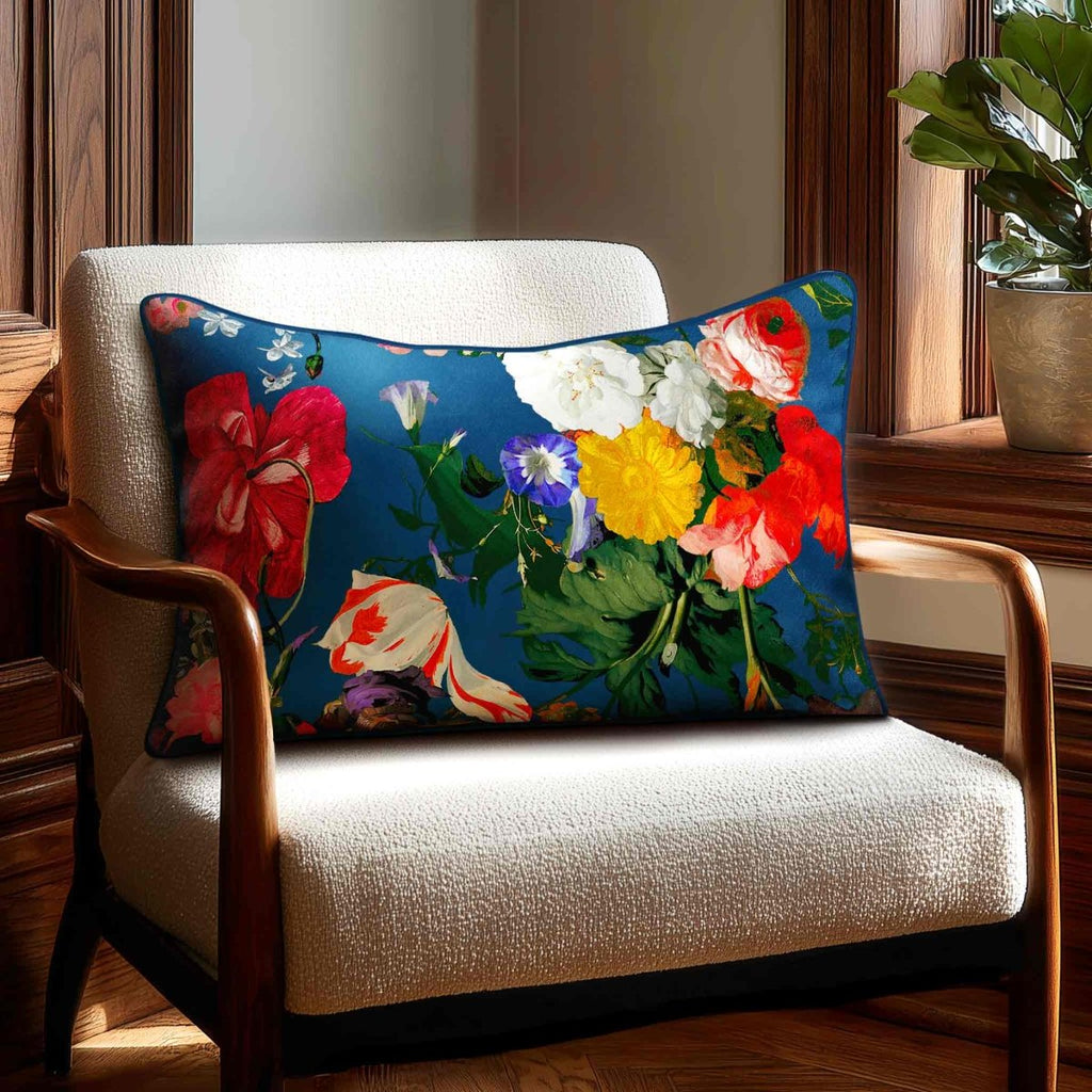 Garden Bouquet | Sustainable Velvet Rectangle Cushion - Estate Blue 50 x 30 cm Standard by Izabela Peters