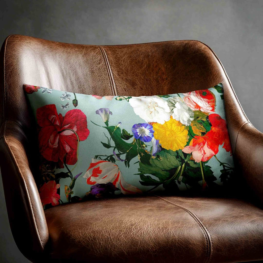 Garden Bouquet | Sustainable Velvet Rectangle Cushion - Blue Surf 50 x 30 cm Standard by Izabela Peters
