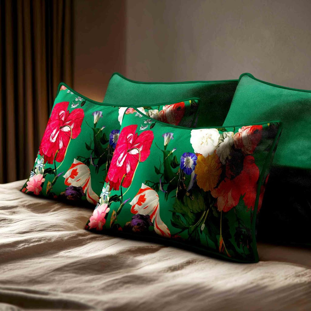 Garden Bouquet | Sustainable Velvet Rectangle Cushion - Emerald Green 50 x 30 cm Standard by Izabela Peters
