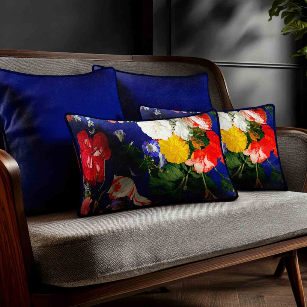 Garden Bouquet | Sustainable Velvet Rectangle Cushion - Midnight 50 x 30 cm Standard by Izabela Peters