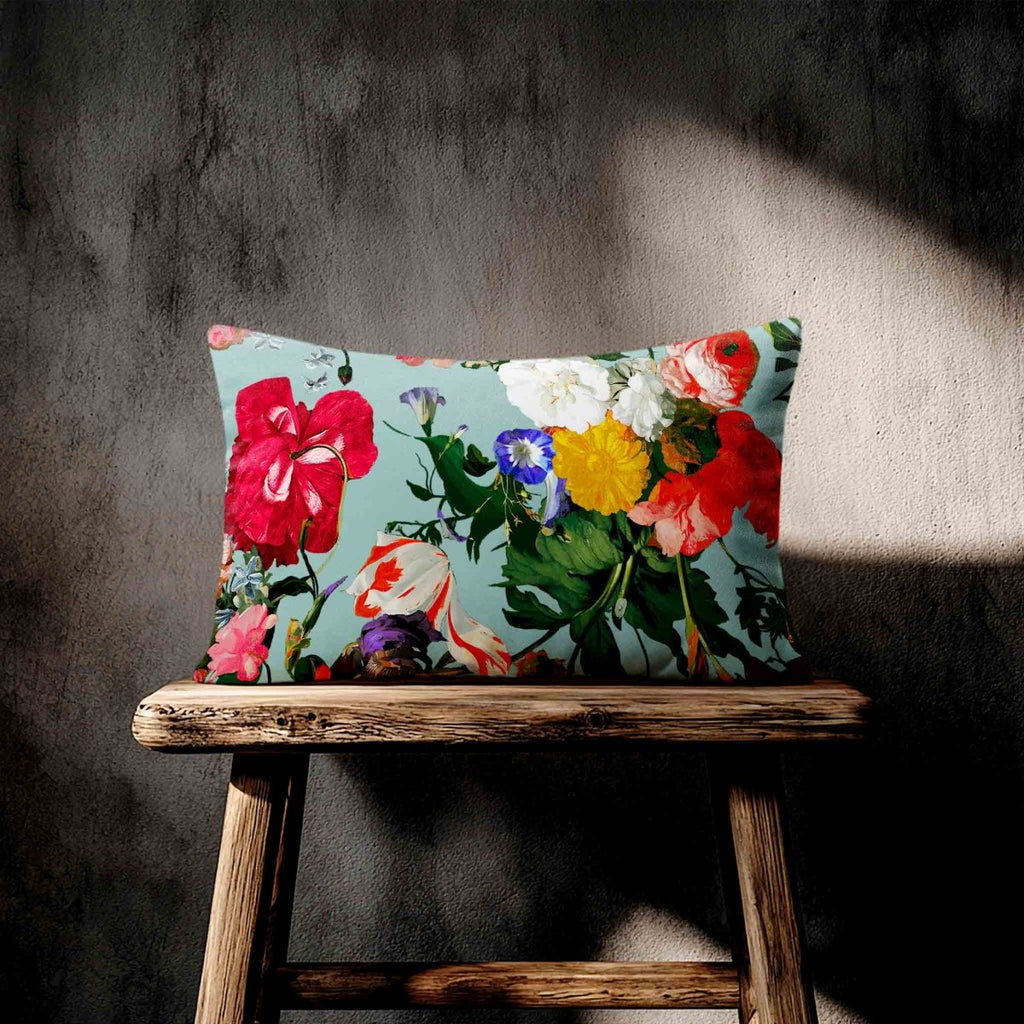 Garden Bouquet | Sustainable Velvet Rectangle Cushion - Blue Surf 50 x 30 cm Standard by Izabela Peters