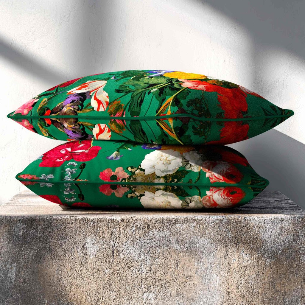 Garden Bouquet | Sustainable Velvet Rectangle Cushion - Emerald Green 50 x 30 cm Standard by Izabela Peters