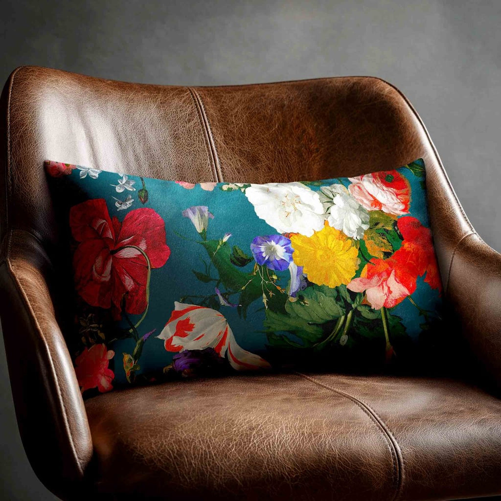 Garden Bouquet | Sustainable Velvet Rectangle Cushion - Teal 50 x 30 cm Standard by Izabela Peters