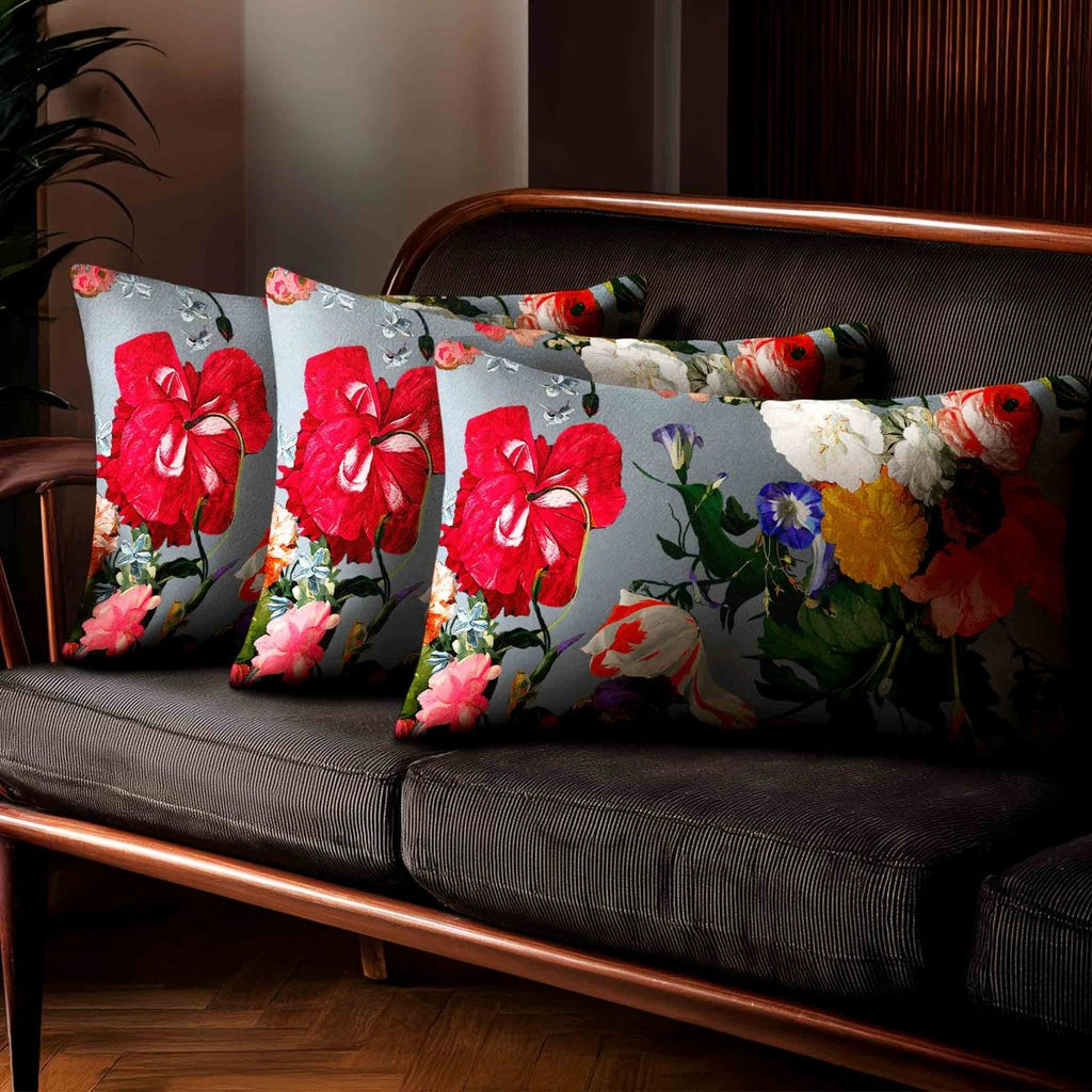 Garden Bouquet | Sustainable Velvet Rectangle Cushion - French Grey 50 x 30 cm Standard by Izabela Peters