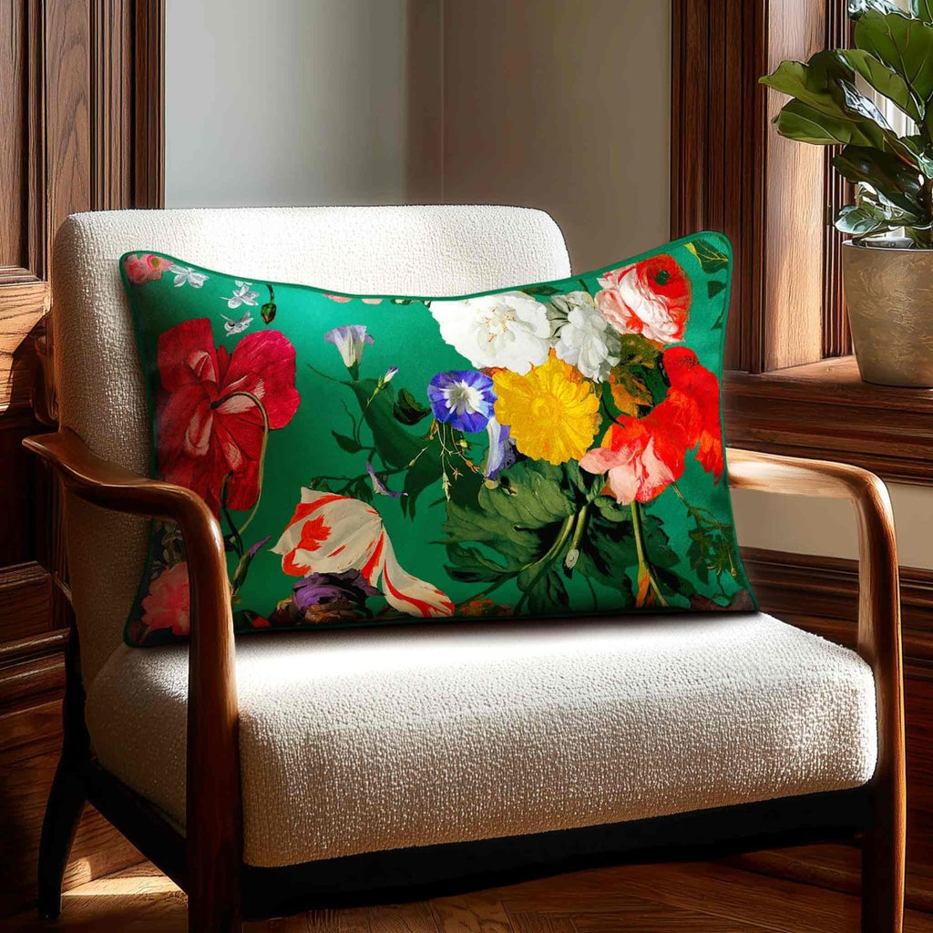 Garden Bouquet | Sustainable Velvet Rectangle Cushion - Emerald Green 50 x 30 cm Standard by Izabela Peters