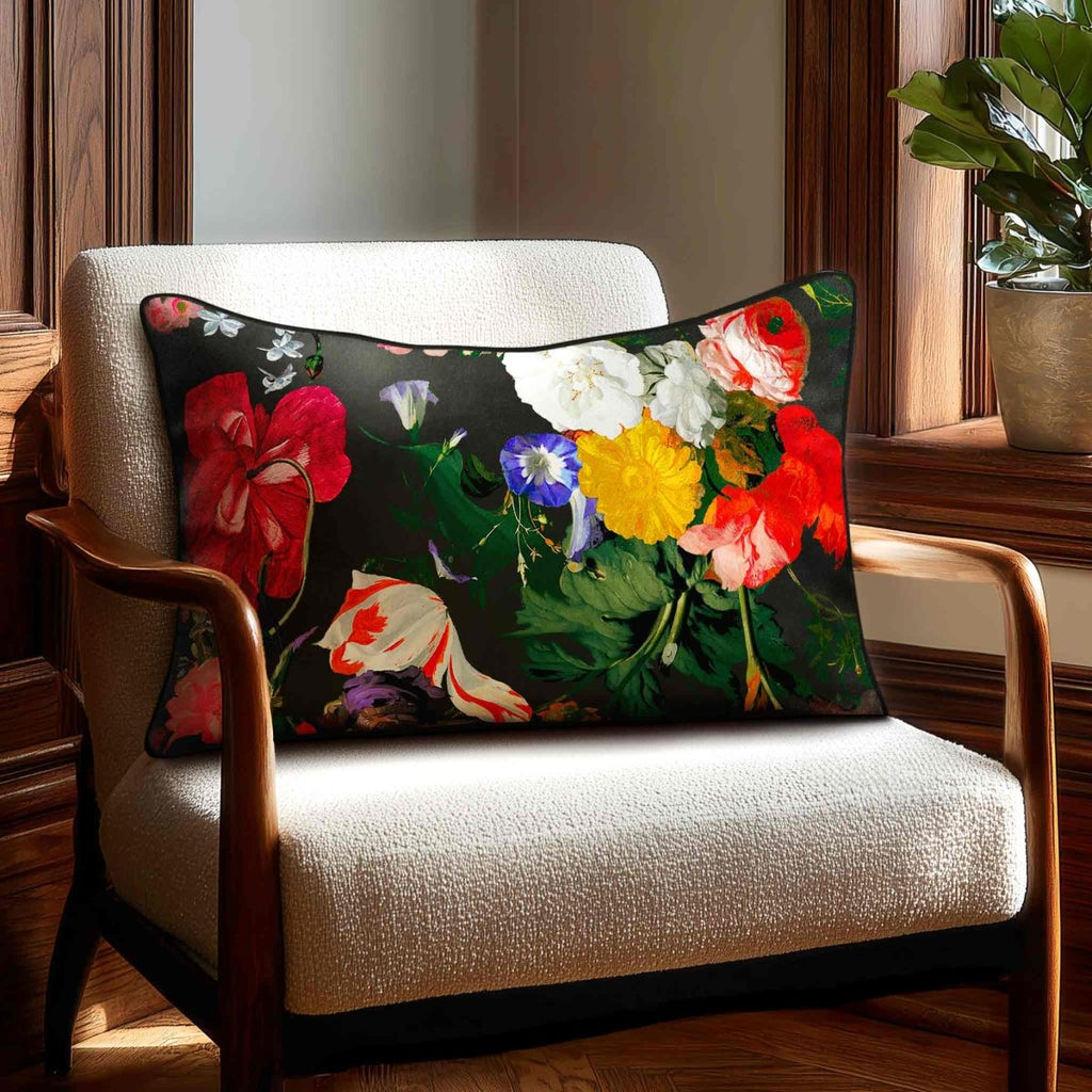 Garden Bouquet | Sustainable Velvet Rectangle Cushion - Charcoal 50 x 30 cm Standard by Izabela Peters