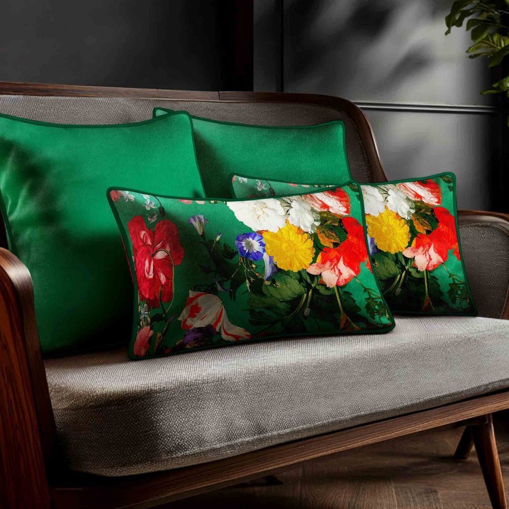 Garden Bouquet | Sustainable Velvet Rectangle Cushion - Emerald Green 50 x 30 cm Standard by Izabela Peters
