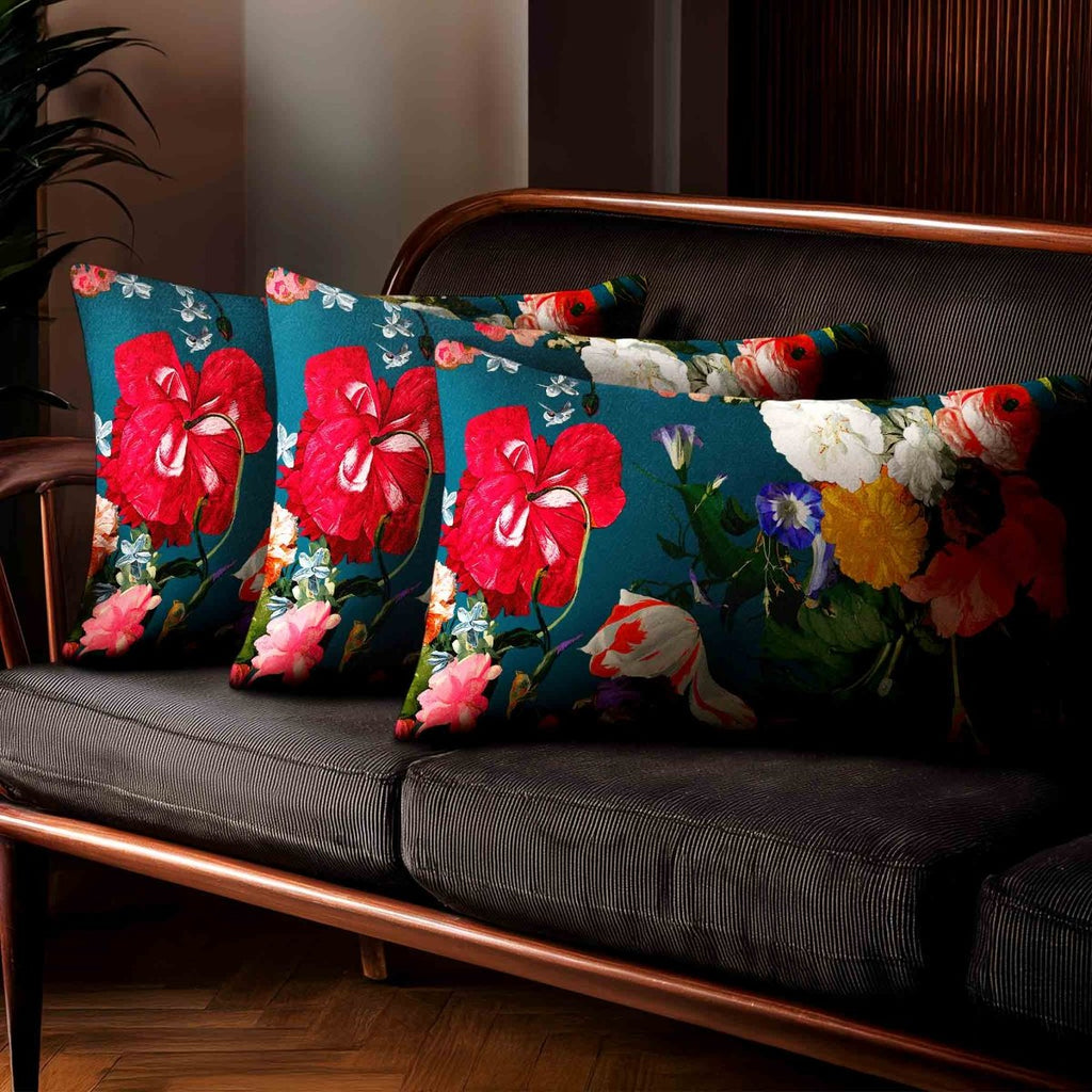 Garden Bouquet | Sustainable Velvet Rectangle Cushion - Teal 50 x 30 cm Standard by Izabela Peters