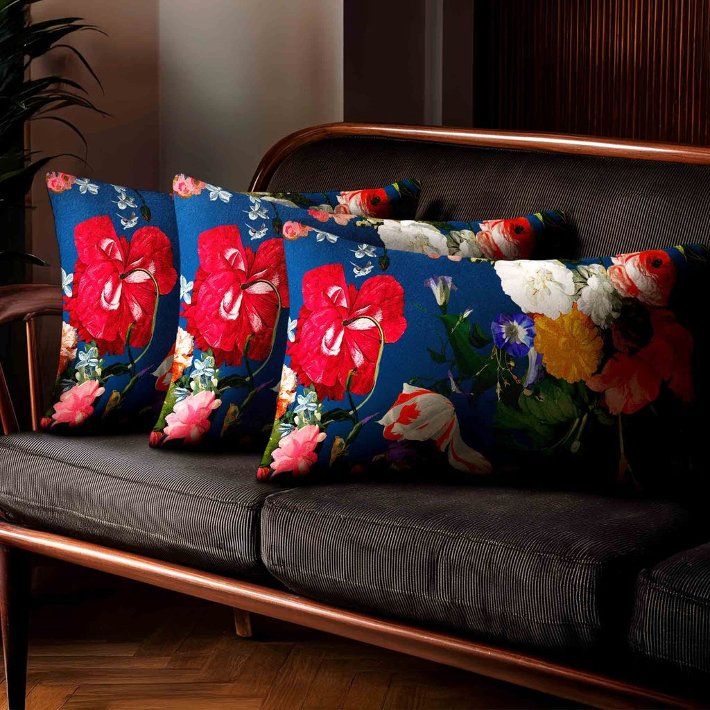 Garden Bouquet | Sustainable Velvet Rectangle Cushion - Estate Blue 50 x 30 cm Standard by Izabela Peters
