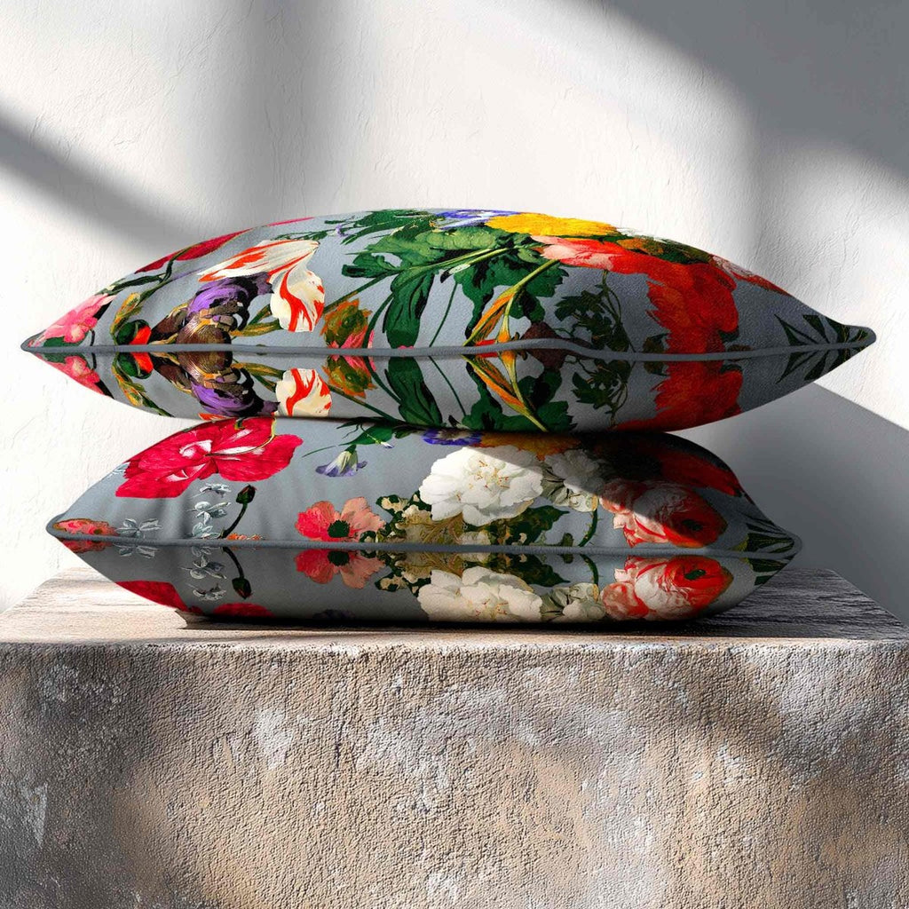 Garden Bouquet | Sustainable Velvet Rectangle Cushion - French Grey 50 x 30 cm Standard by Izabela Peters