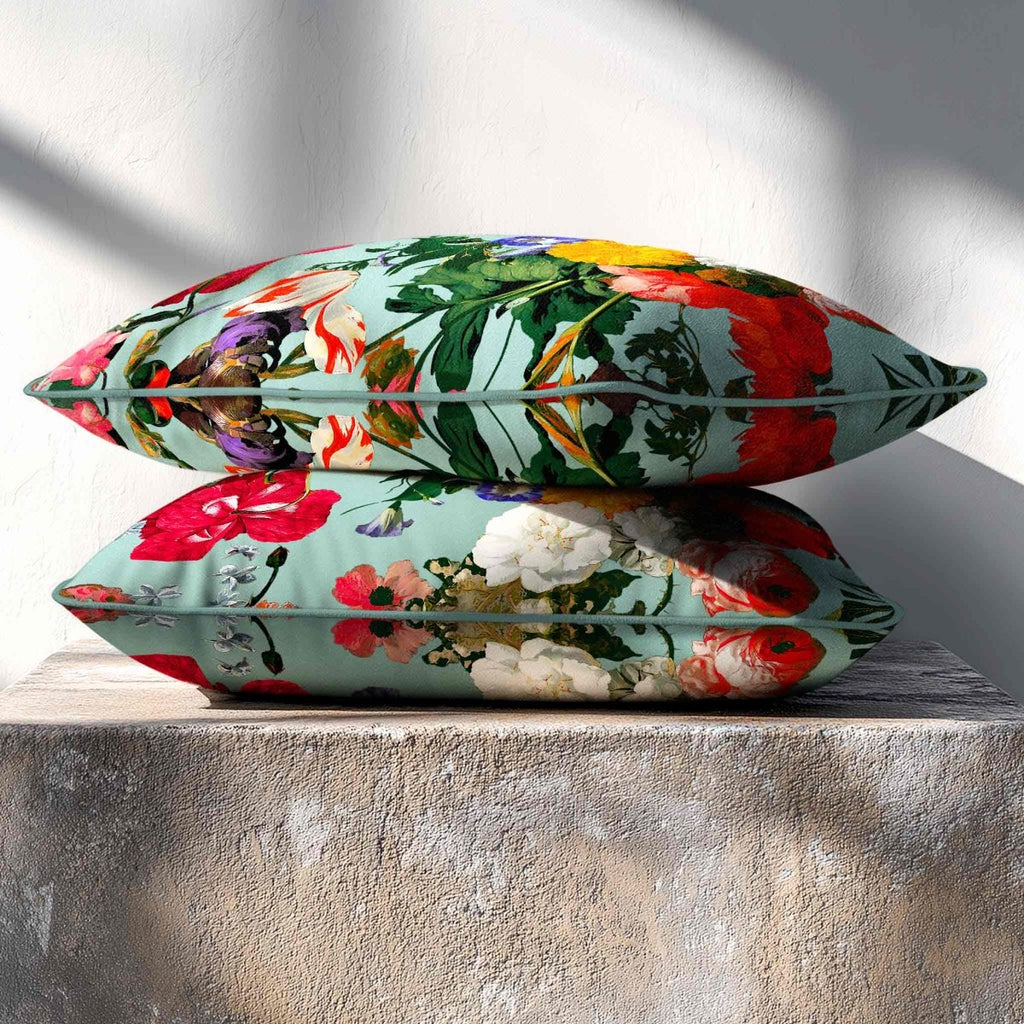 Garden Bouquet | Sustainable Velvet Rectangle Cushion - Blue Surf 50 x 30 cm Standard by Izabela Peters