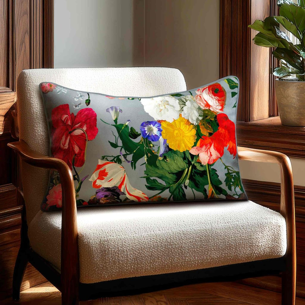 Garden Bouquet | Sustainable Velvet Rectangle Cushion - French Grey 50 x 30 cm Standard by Izabela Peters