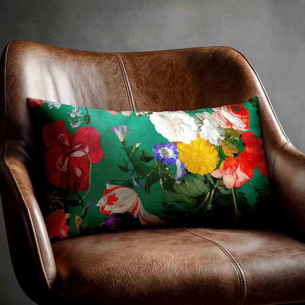 Garden Bouquet | Sustainable Velvet Rectangle Cushion - Emerald Green 50 x 30 cm Standard by Izabela Peters