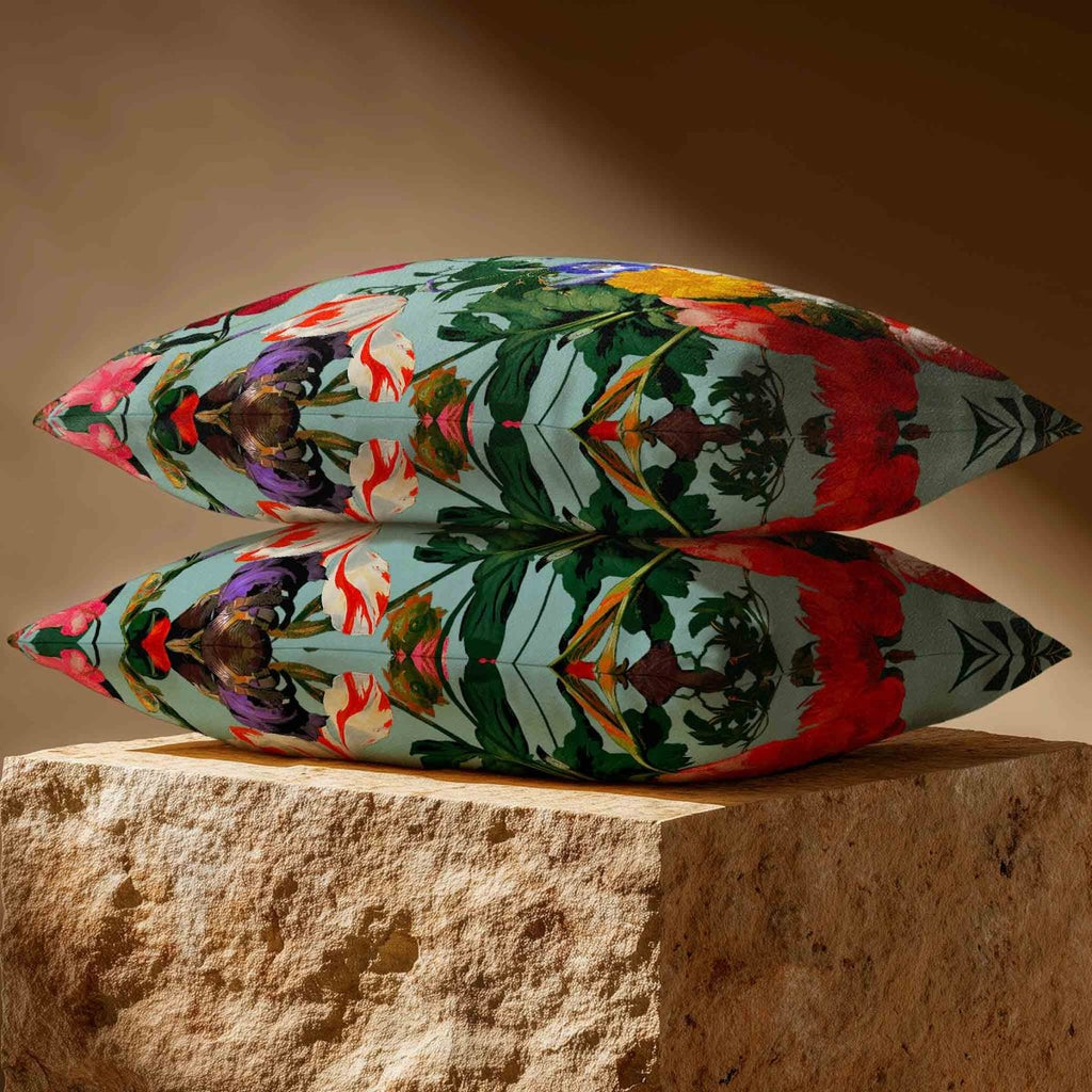 Garden Bouquet | Sustainable Velvet Rectangle Cushion - Blue Surf 50 x 30 cm Standard by Izabela Peters