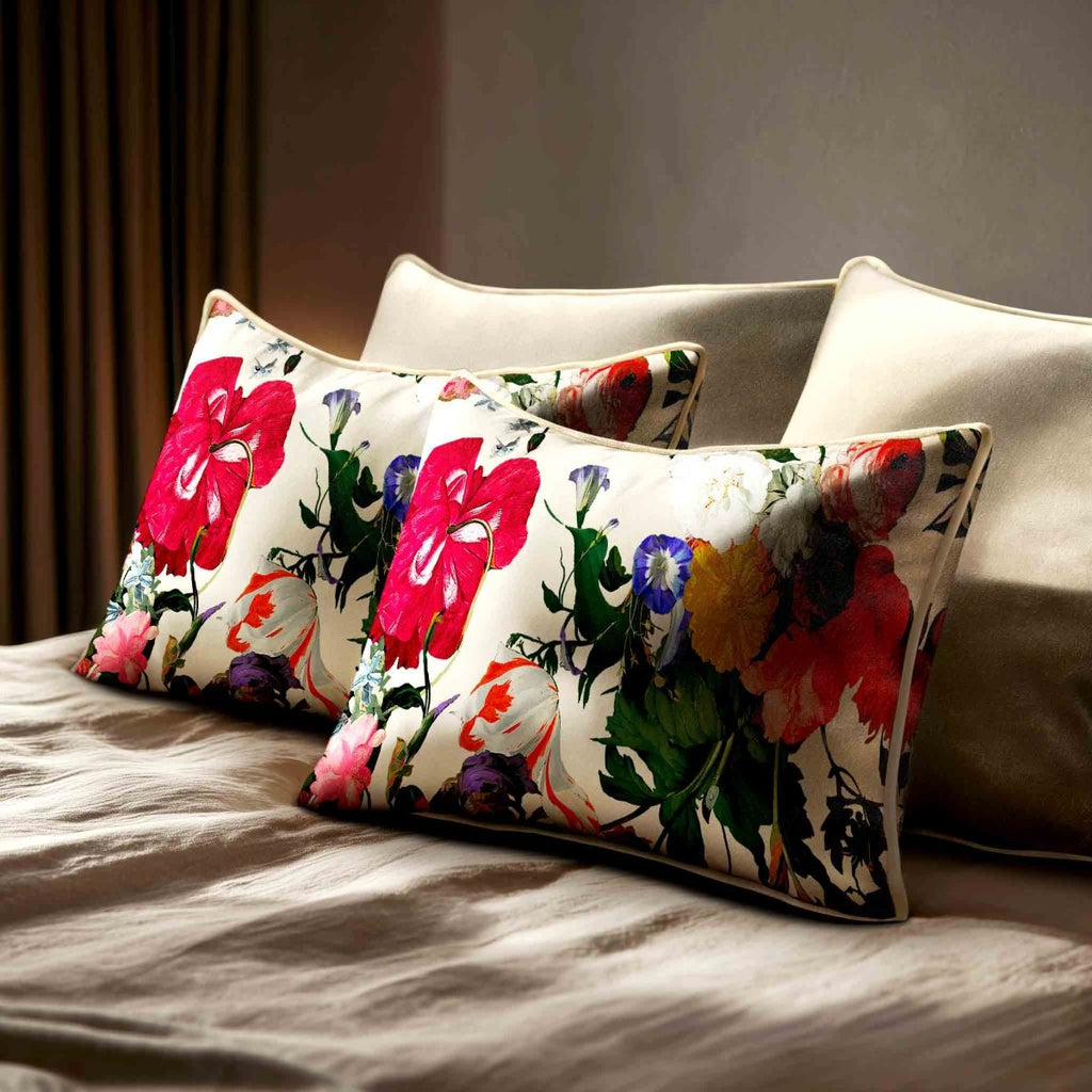 Garden Bouquet | Sustainable Velvet Rectangle Cushion - Ivory Cream 50 x 30 cm Standard by Izabela Peters