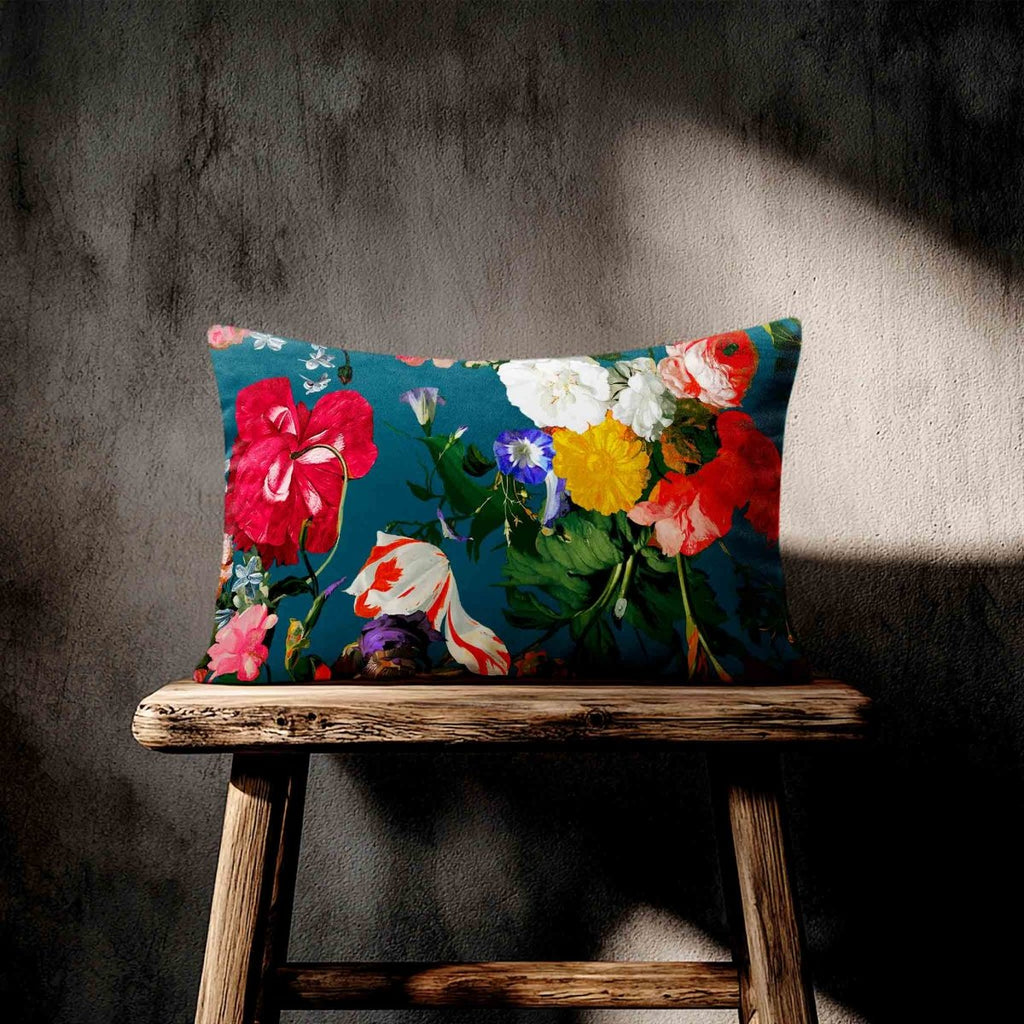 Garden Bouquet | Sustainable Velvet Rectangle Cushion - Teal 50 x 30 cm Standard by Izabela Peters