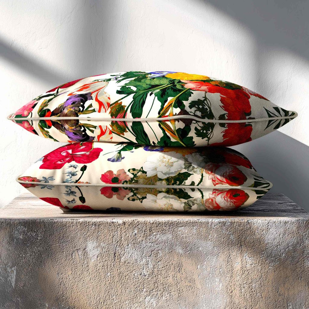 Garden Bouquet | Sustainable Velvet Rectangle Cushion - Ivory Cream 50 x 30 cm Standard by Izabela Peters