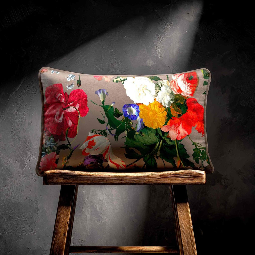 Garden Bouquet | Sustainable Velvet Rectangle Cushion - Dovedale Stone 50 x 30 cm Standard by Izabela Peters
