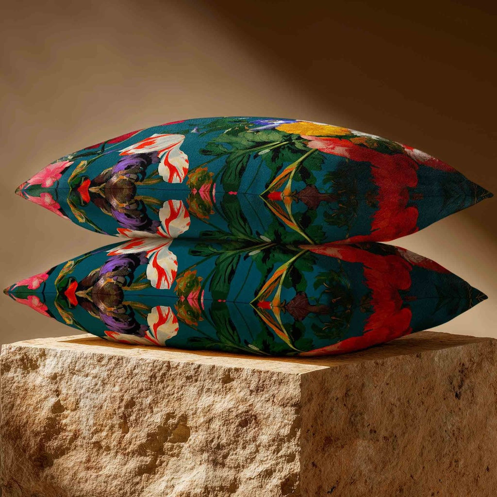 Garden Bouquet | Sustainable Velvet Rectangle Cushion - Teal 50 x 30 cm Standard by Izabela Peters