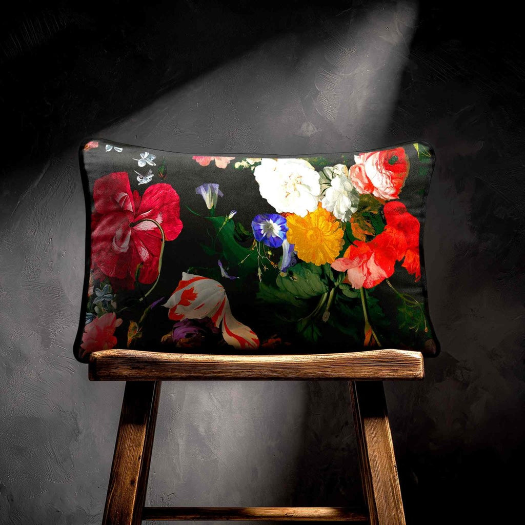 Garden Bouquet | Sustainable Velvet Rectangle Cushion - Charcoal 50 x 30 cm Standard by Izabela Peters