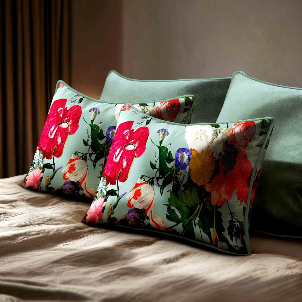 Garden Bouquet | Sustainable Velvet Rectangle Cushion - Blue Surf 50 x 30 cm Standard by Izabela Peters