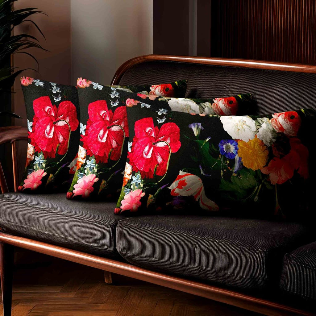 Garden Bouquet | Sustainable Velvet Rectangle Cushion - Charcoal 50 x 30 cm Standard by Izabela Peters