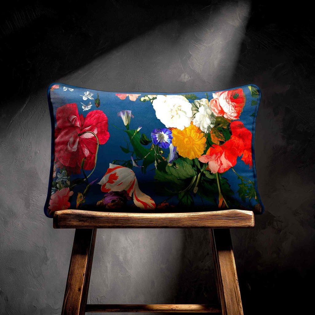 Garden Bouquet | Sustainable Velvet Rectangle Cushion - Estate Blue 50 x 30 cm Standard by Izabela Peters