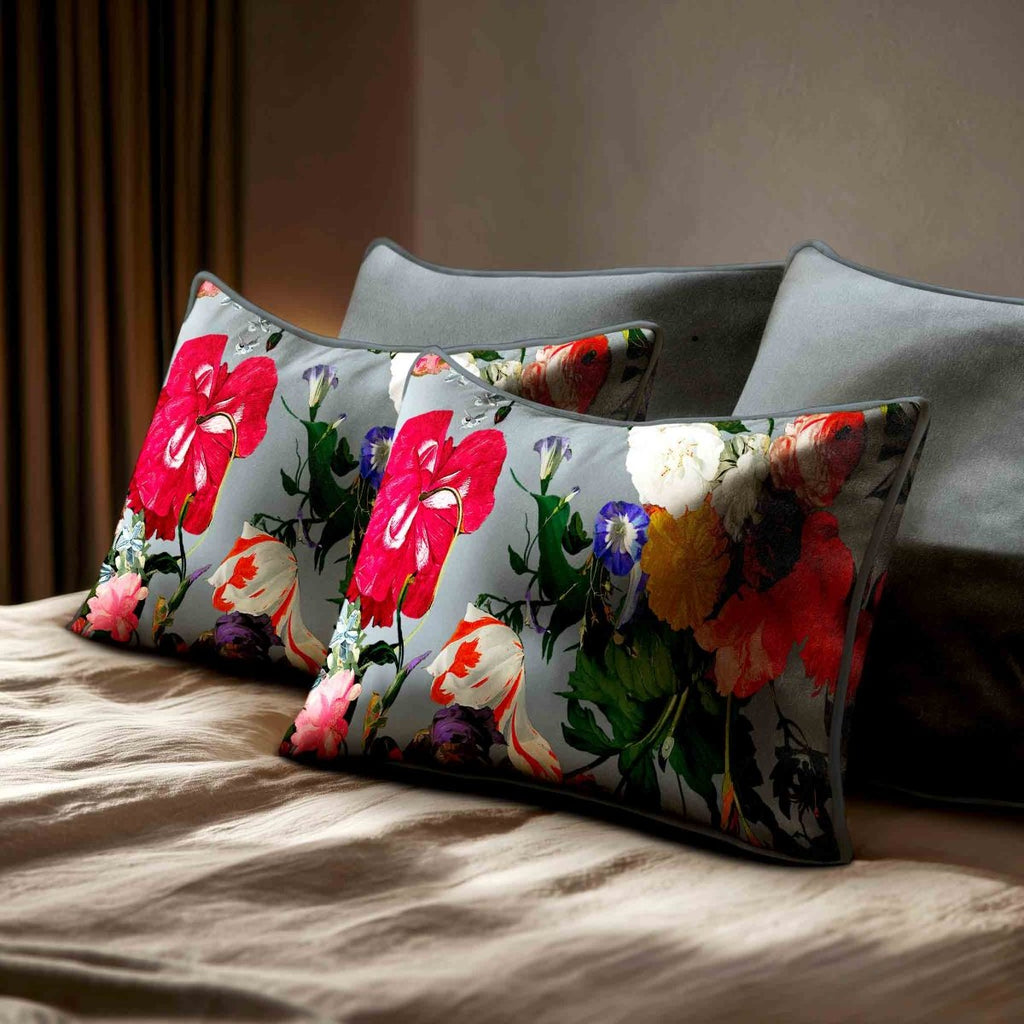 Garden Bouquet | Sustainable Velvet Rectangle Cushion - French Grey 50 x 30 cm Standard by Izabela Peters