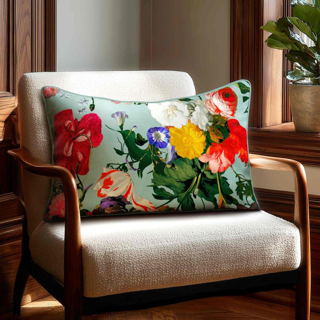 Garden Bouquet | Sustainable Velvet Rectangle Cushion - Blue Surf 50 x 30 cm Standard by Izabela Peters