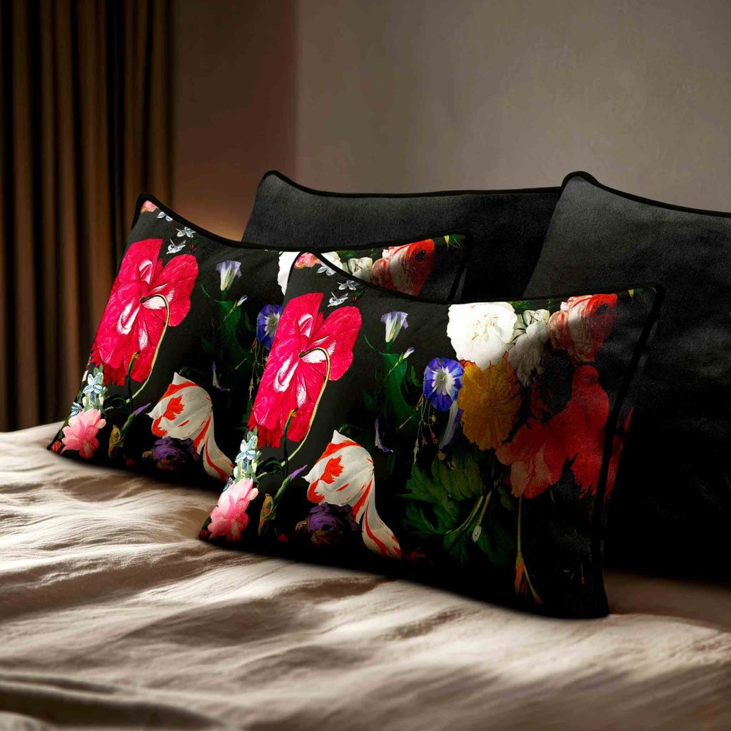Garden Bouquet | Sustainable Velvet Rectangle Cushion - Charcoal 50 x 30 cm Standard by Izabela Peters