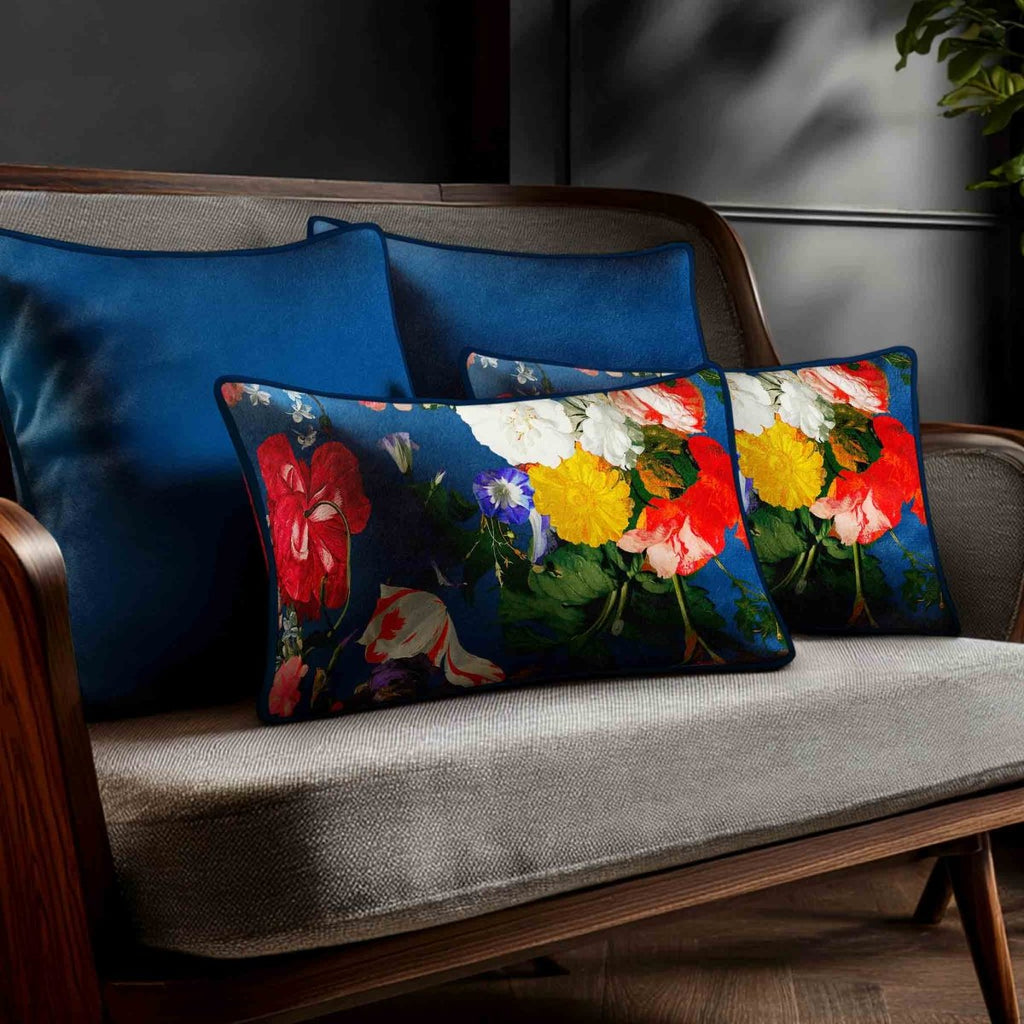 Garden Bouquet | Sustainable Velvet Rectangle Cushion - Estate Blue 50 x 30 cm Standard by Izabela Peters