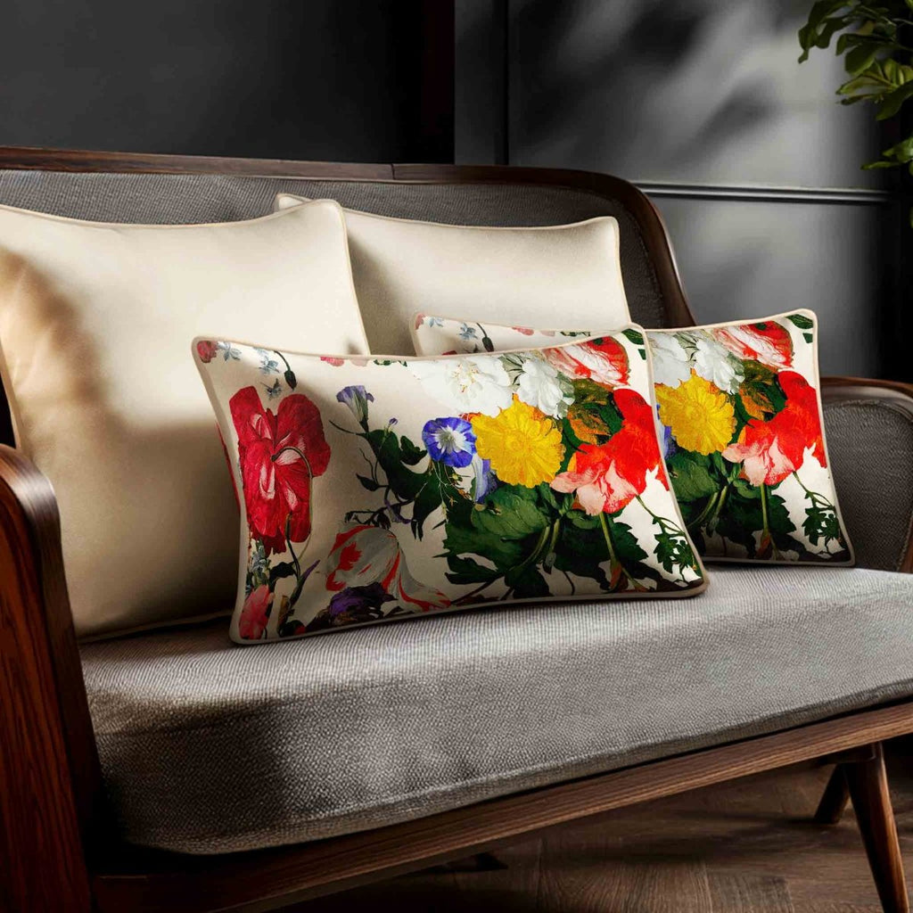 Garden Bouquet | Sustainable Velvet Rectangle Cushion - Ivory Cream 50 x 30 cm Standard by Izabela Peters
