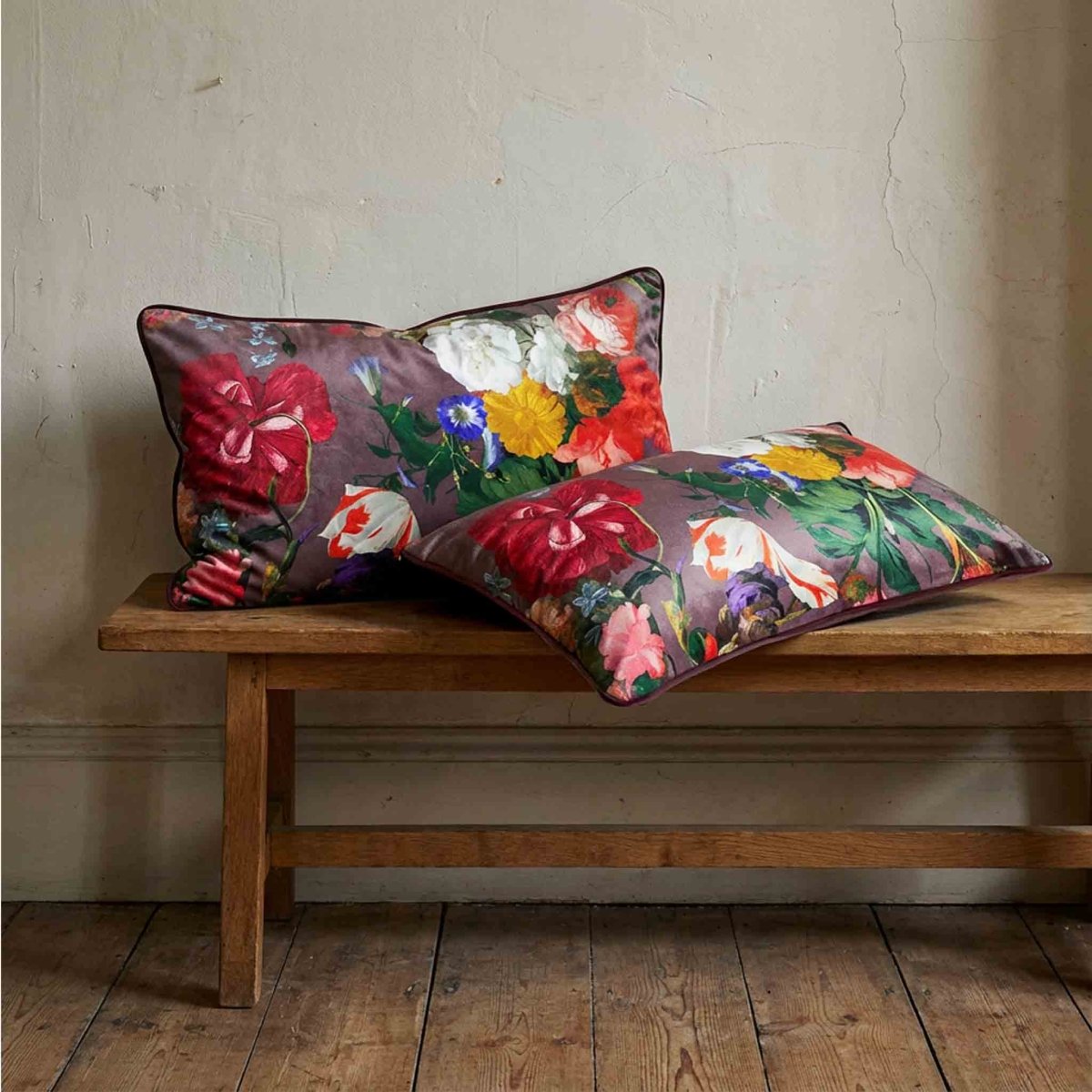 Garden Bouquet | Sustainable Velvet Rectangle Cushion - Italian Grape 50 x 30 cm Standard by Izabela Peters