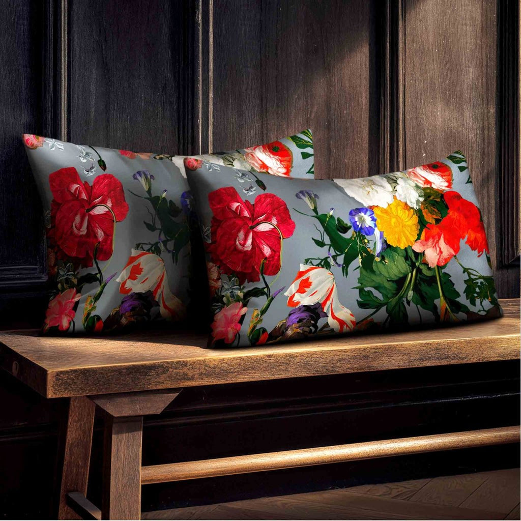 Garden Bouquet | Sustainable Velvet Rectangle Cushion - French Grey 50 x 30 cm Standard by Izabela Peters