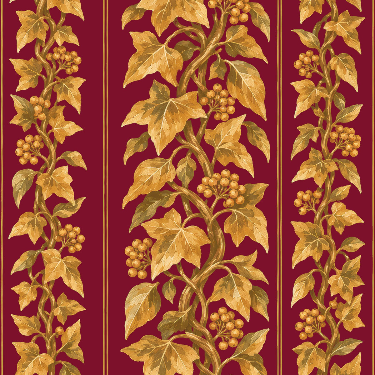 Gilded Ivy Christmas napkin print in burgundy and gold