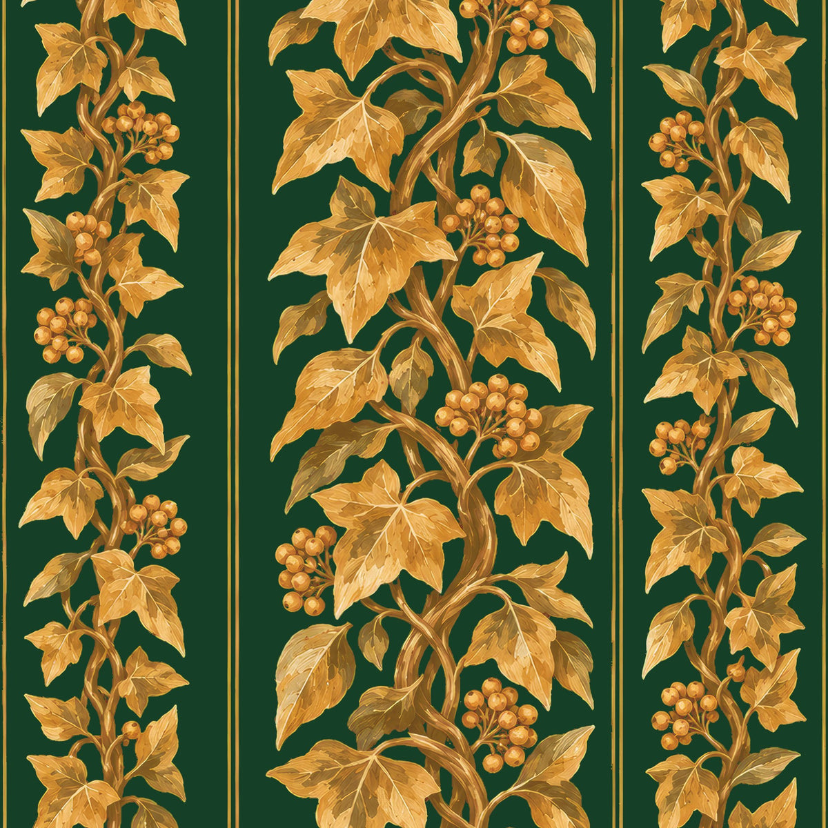 Gilded Ivy Christmas napkin print in green and gold