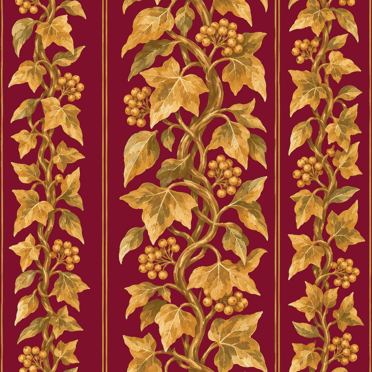 Gilded Ivy Christmas table runner print in burgundy and gold