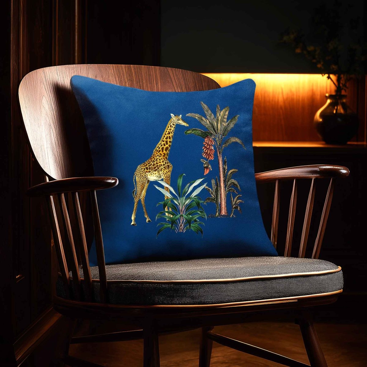 Giraffe | Sustainable Velvet Cushion - Estate Blue 40 x 40 cm Standard by Izabela Peters