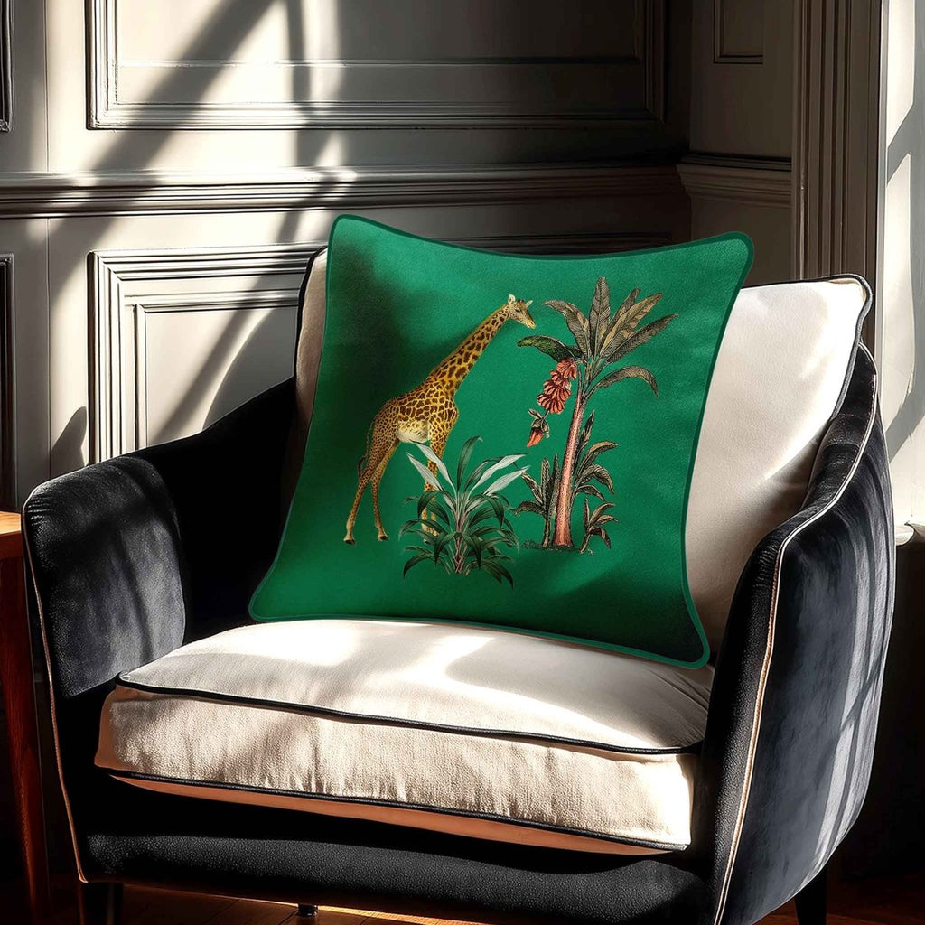Giraffe | Sustainable Velvet Cushion - Emerald Green 40 x 40 cm Standard by Izabela Peters