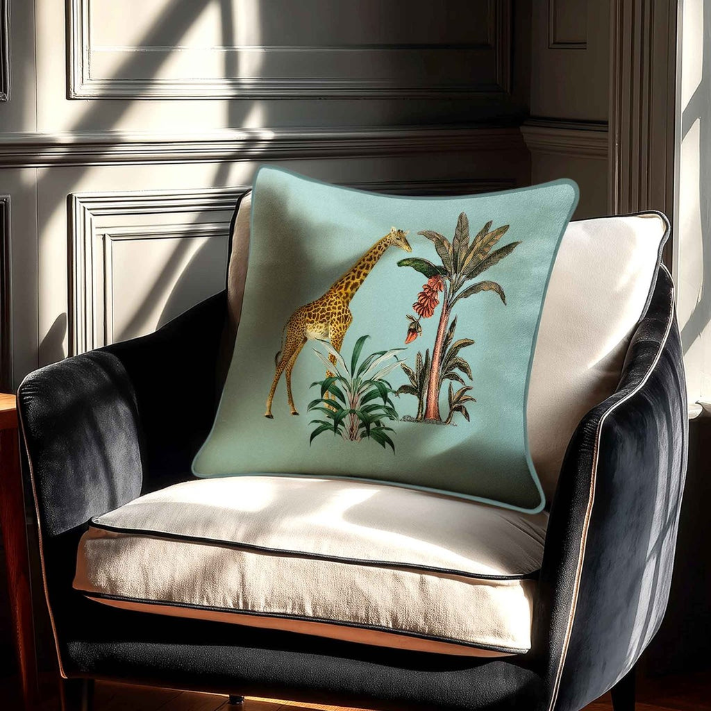 Giraffe | Sustainable Velvet Cushion - Blue Surf 40 x 40 cm Standard by Izabela Peters