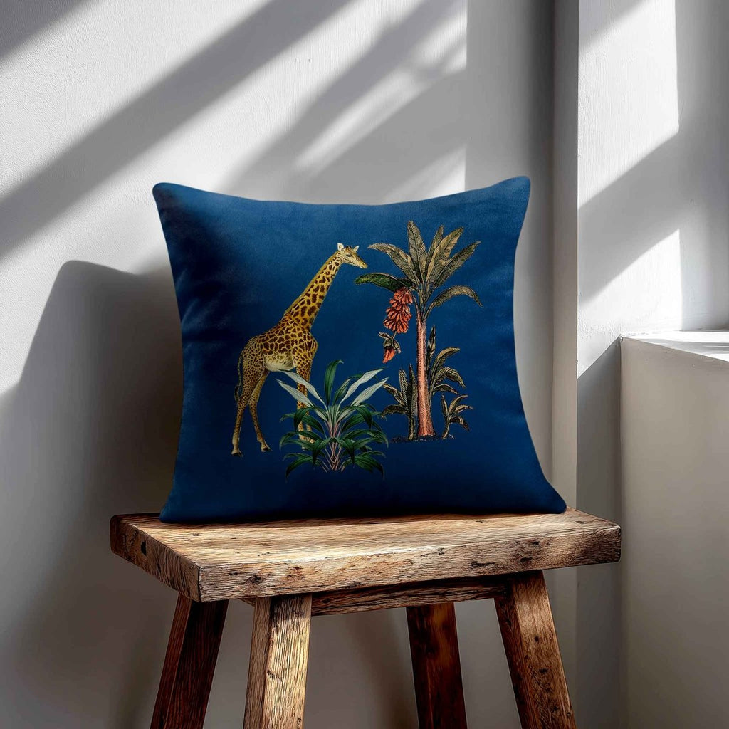 Giraffe | Sustainable Velvet Cushion - Estate Blue 40 x 40 cm Standard by Izabela Peters