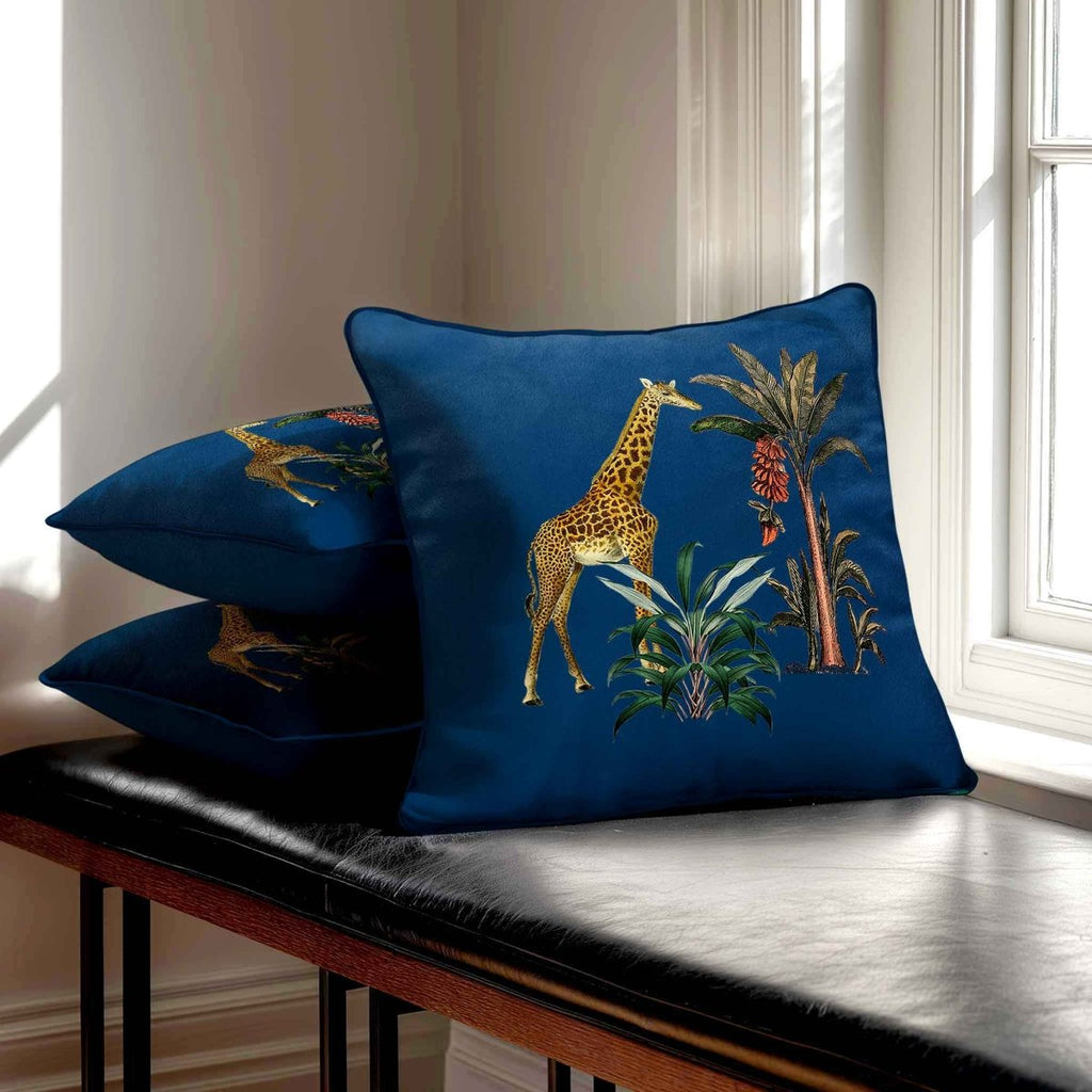 Giraffe | Sustainable Velvet Cushion - Estate Blue 40 x 40 cm Standard by Izabela Peters