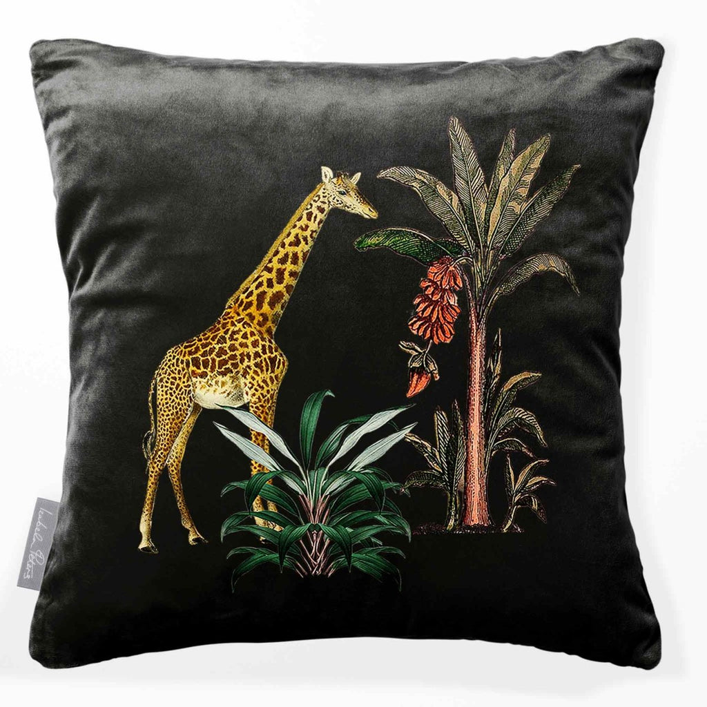 Giraffe | Sustainable Velvet Cushion - Charcoal 40 x 40 cm Smooth by Izabela Peters