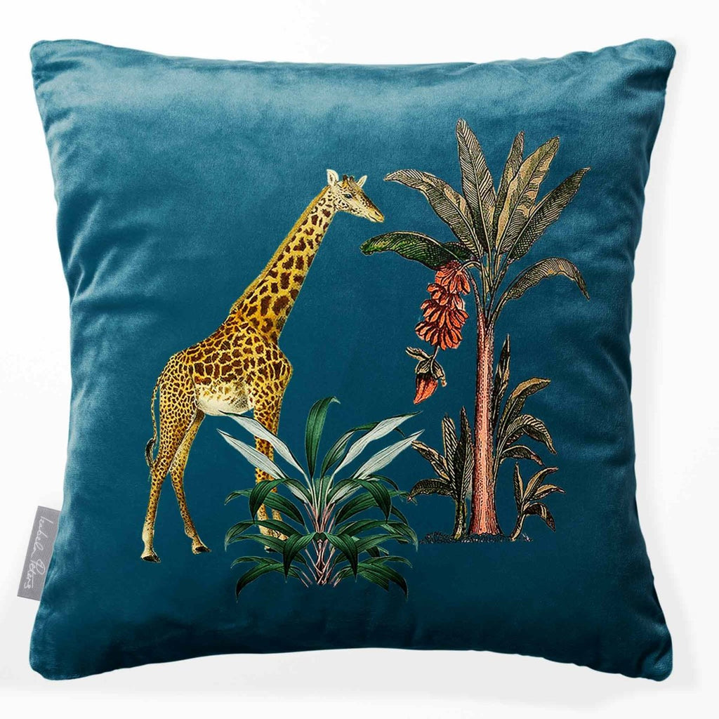 Giraffe | Sustainable Velvet Cushion - Teal 40 x 40 cm Smooth by Izabela Peters