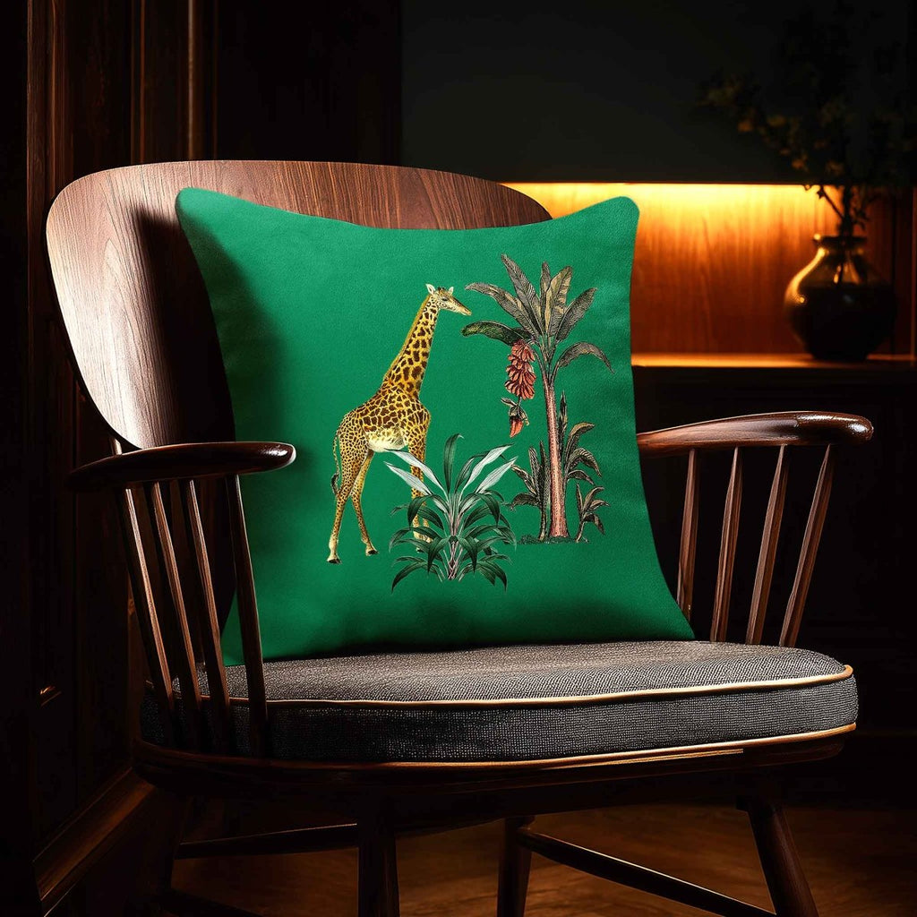 Giraffe | Sustainable Velvet Cushion - Emerald Green 40 x 40 cm Standard by Izabela Peters