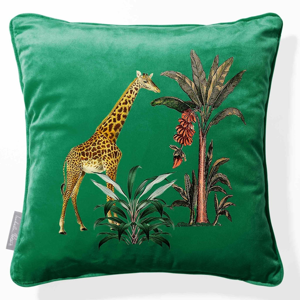 Giraffe | Sustainable Velvet Cushion - Emerald Green 40 x 40 cm Piped by Izabela Peters