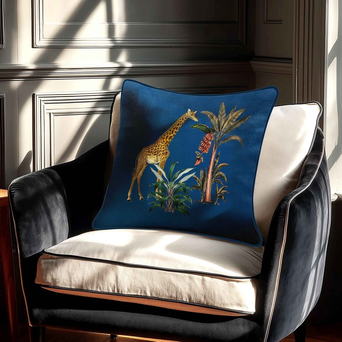 Giraffe | Sustainable Velvet Cushion - Estate Blue 40 x 40 cm Standard by Izabela Peters