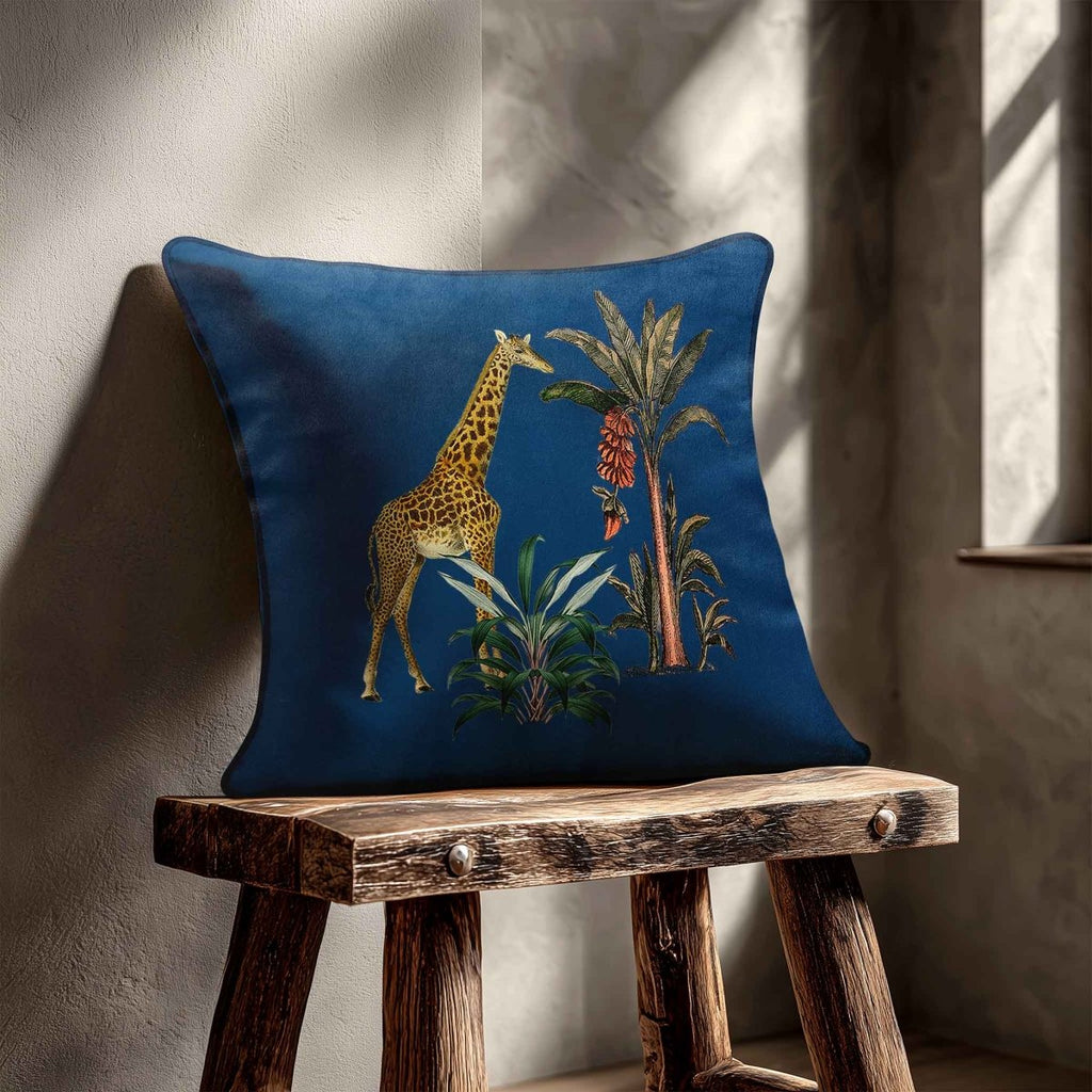 Giraffe | Sustainable Velvet Cushion - Estate Blue 40 x 40 cm Standard by Izabela Peters