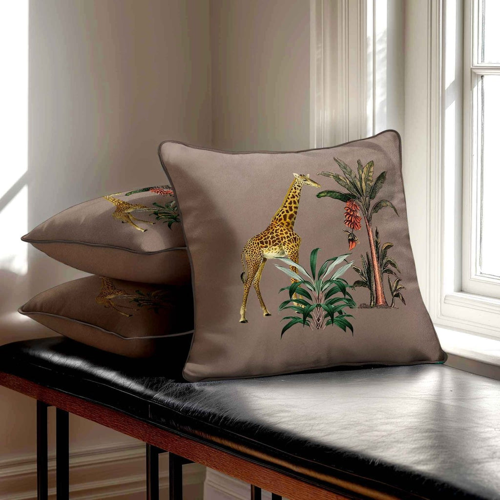 Giraffe | Sustainable Velvet Cushion - Dovedale Stone 40 x 40 cm Standard by Izabela Peters